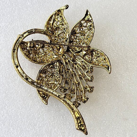 Colorful Rhinestone Gold Tone Large Brooch or Pendant - Picture 7 of 13